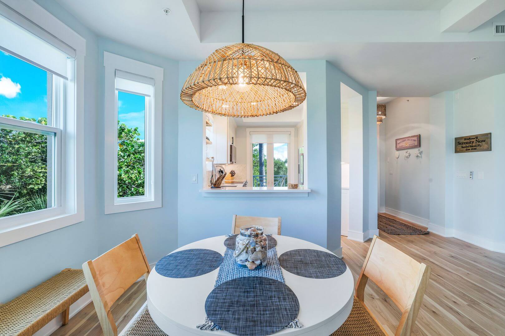 Bright dining area with round table setup.