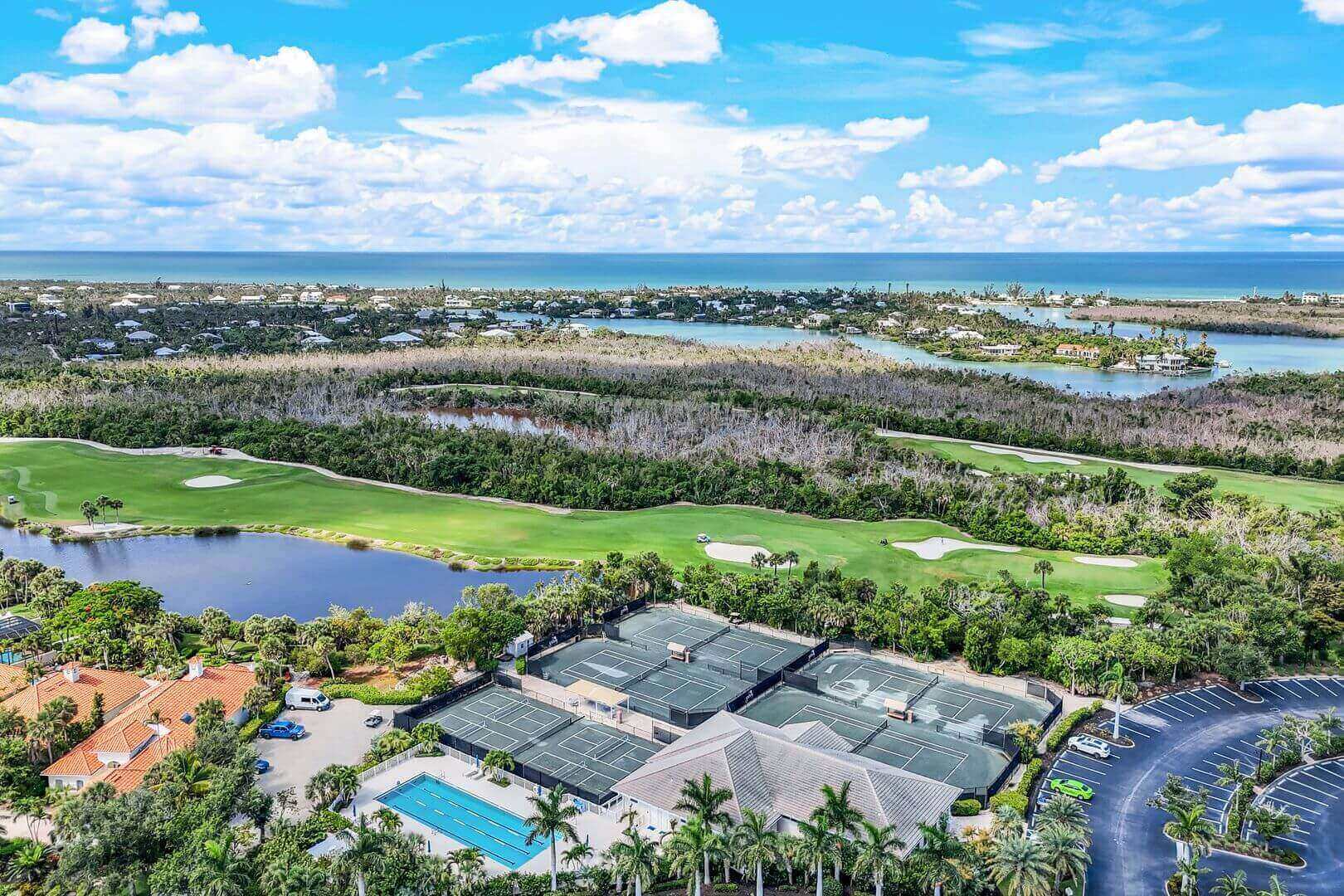 Golf course and tennis courts by the sea.